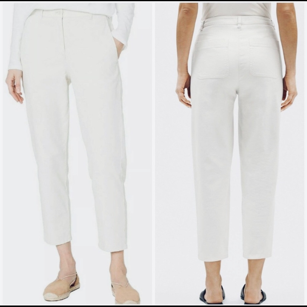 Eileen Fisher White Ankle Cropped Pants 100% Organic Cotton